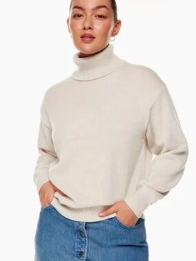 4/$20 - Wilfred Free Merino Wool Cotton Turtleneck Sweater Oatmeal Taupe (2XS)